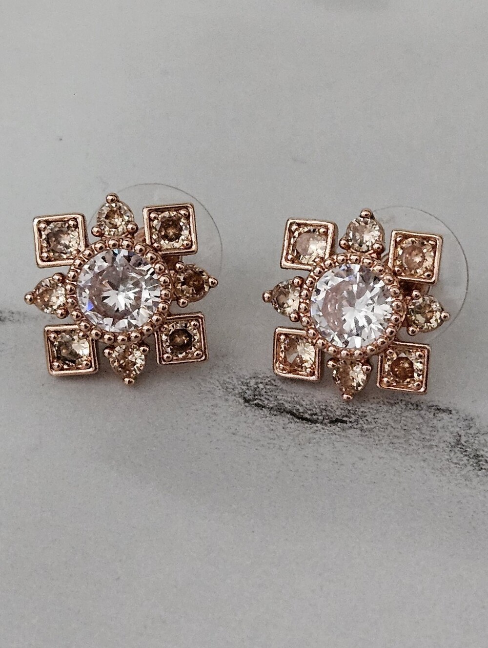 Bomb Party "The Fiona" CZ Stud Earrings w/ Rose Gold Plating (NWOT)
